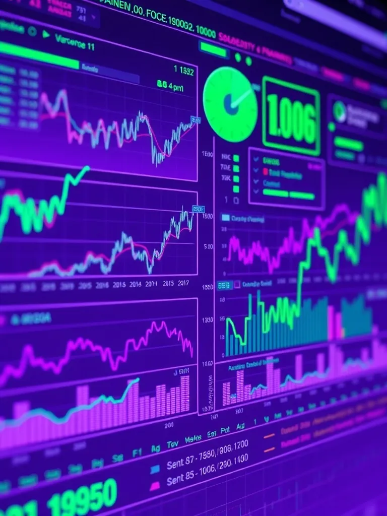 A high-tech digital interface showing financial data charts